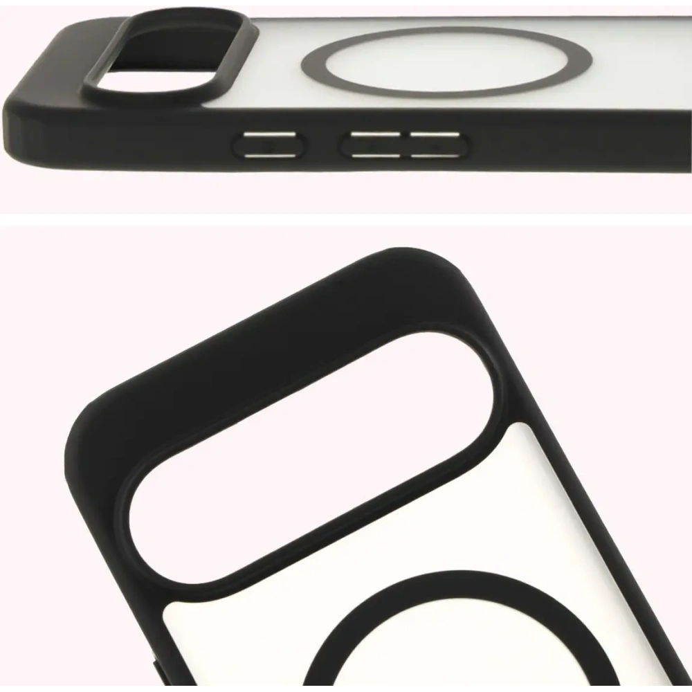 Etui z pierścieniem magnetycznym Bizon Case MatteO do Google Pixel 9/9 Pro półprzezroczyste z czarną ramką