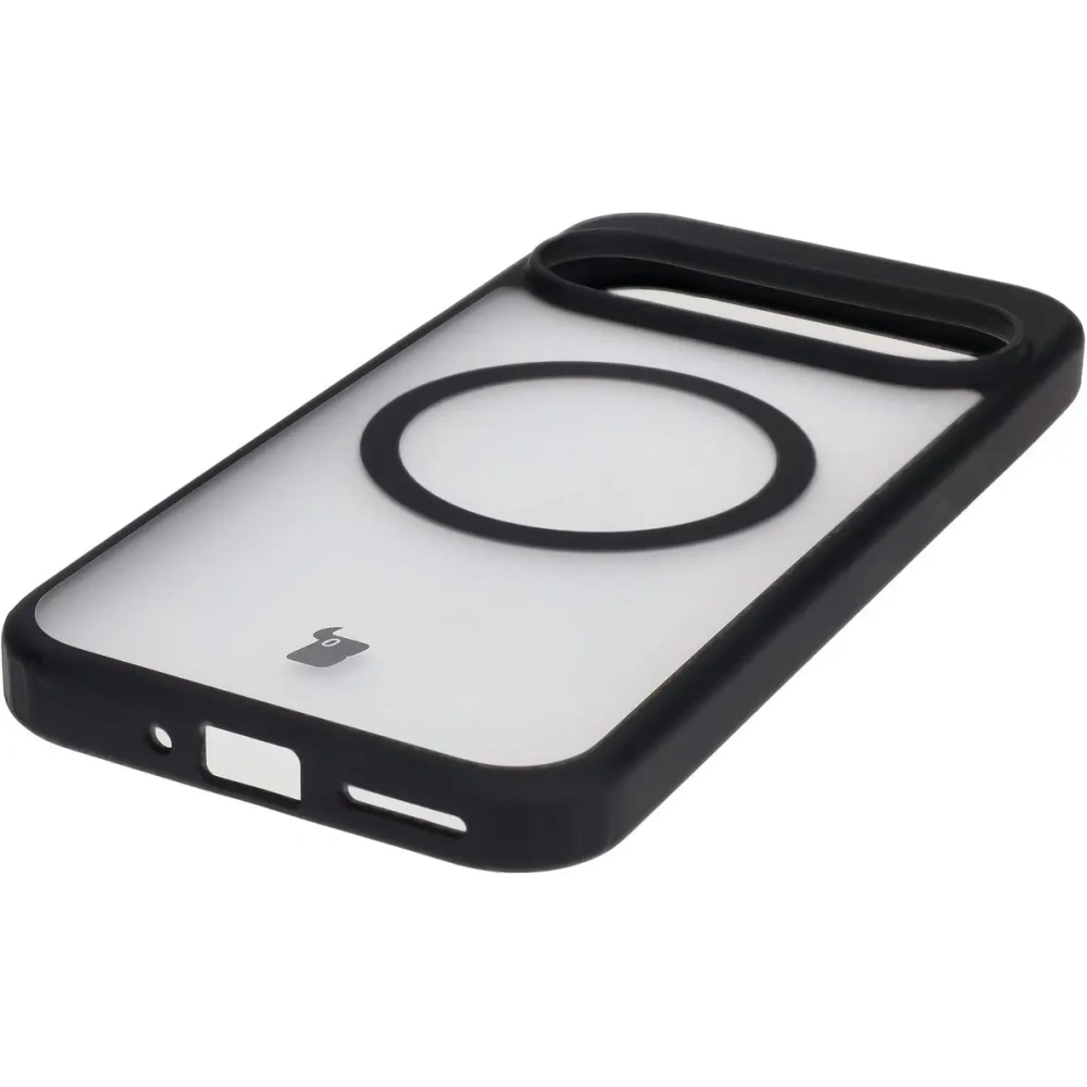 Etui z pierścieniem magnetycznym Bizon Case MatteO do Google Pixel 9/9 Pro półprzezroczyste z czarną ramką
