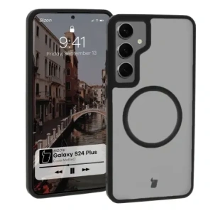 Kup Etui z pierścieniem magnetycznym Bizon Case MatteO do Samsung Galaxy S24 Plus półprzezroczyste z czarną ramką - BIZ7135 - {ean13} - Sklep Home Screen