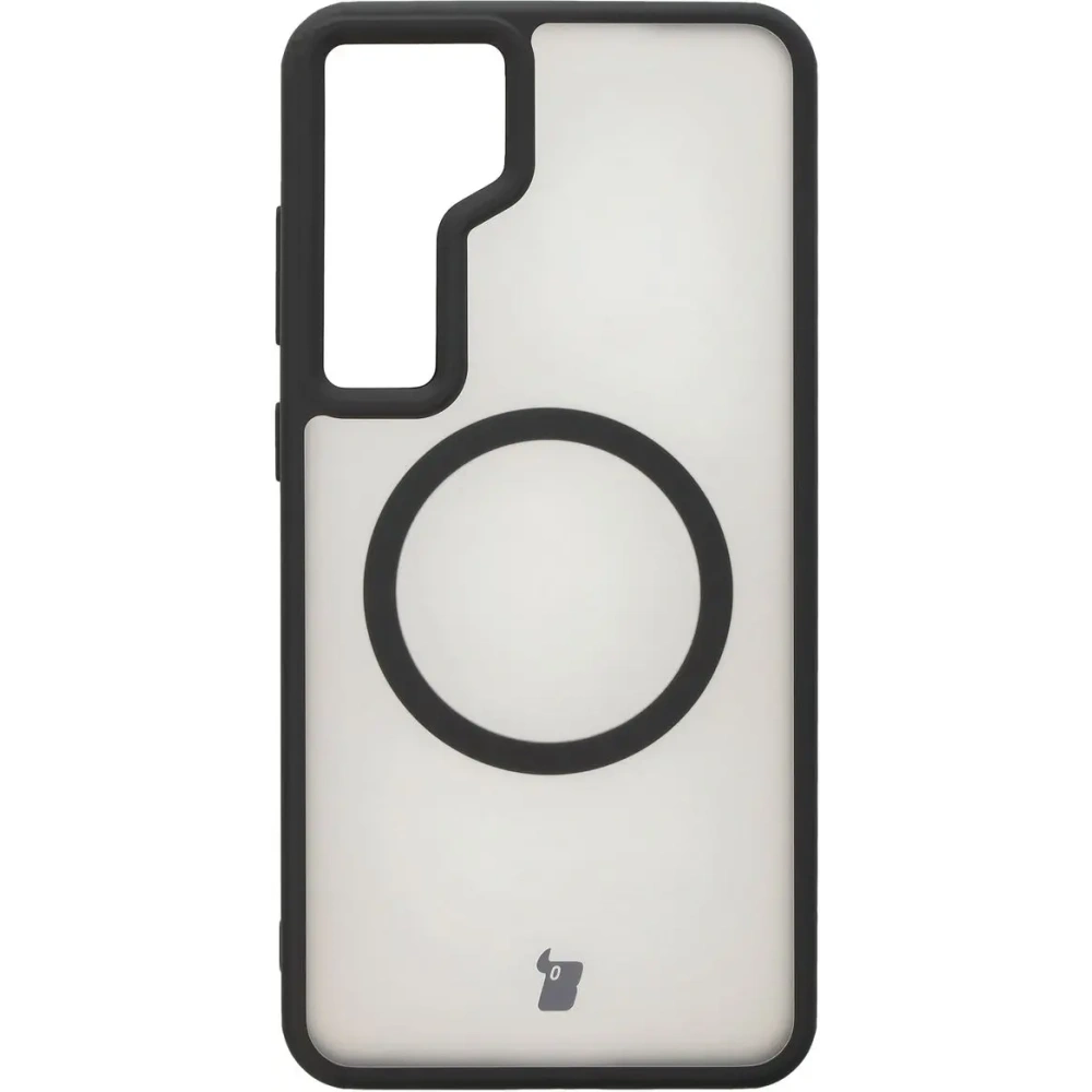 Etui z pierścieniem magnetycznym Bizon Case MatteO do Samsung Galaxy S24 Plus półprzezroczyste z czarną ramką