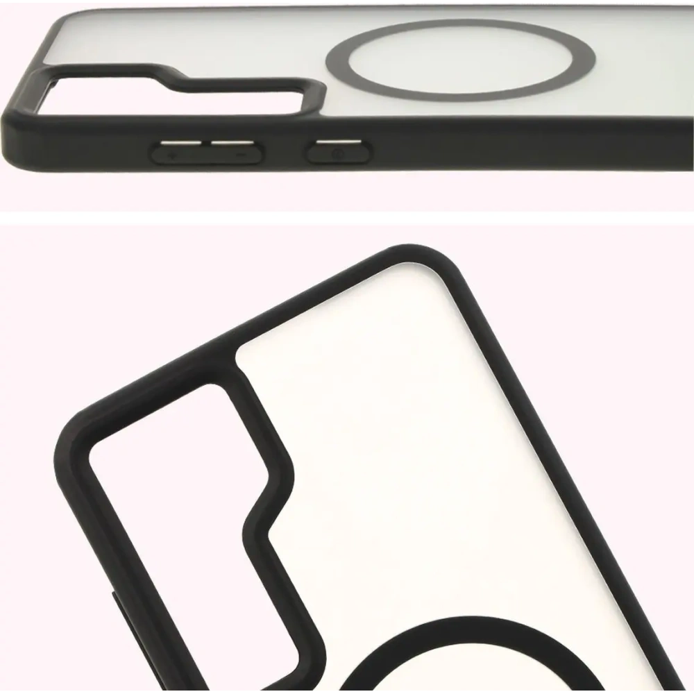 Etui z pierścieniem magnetycznym Bizon Case MatteO do Samsung Galaxy S24 Plus półprzezroczyste z czarną ramką