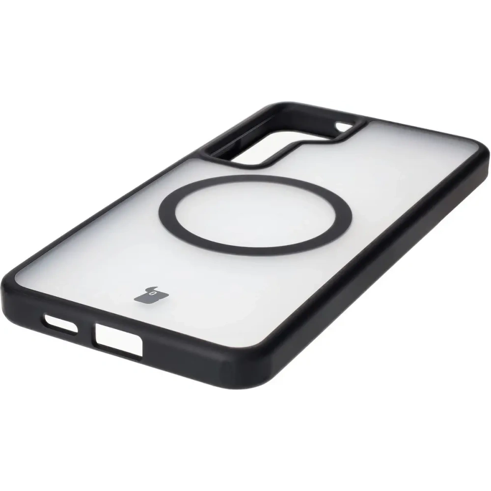 Etui z pierścieniem magnetycznym Bizon Case MatteO do Samsung Galaxy S24 Plus półprzezroczyste z czarną ramką