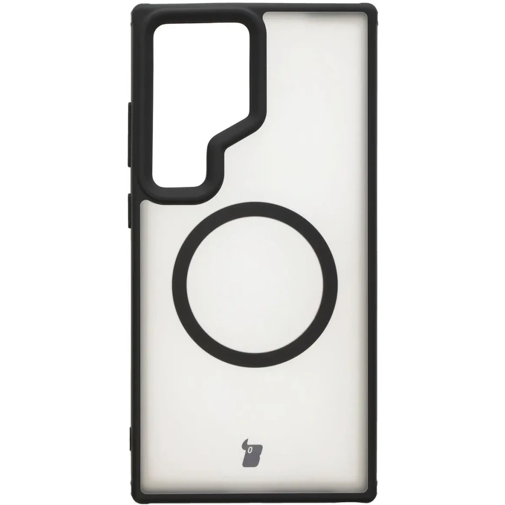 Etui z pierścieniem magnetycznym Bizon Case MatteO do Samsung Galaxy S24 Ultra półprzezroczyste z czarną ramką