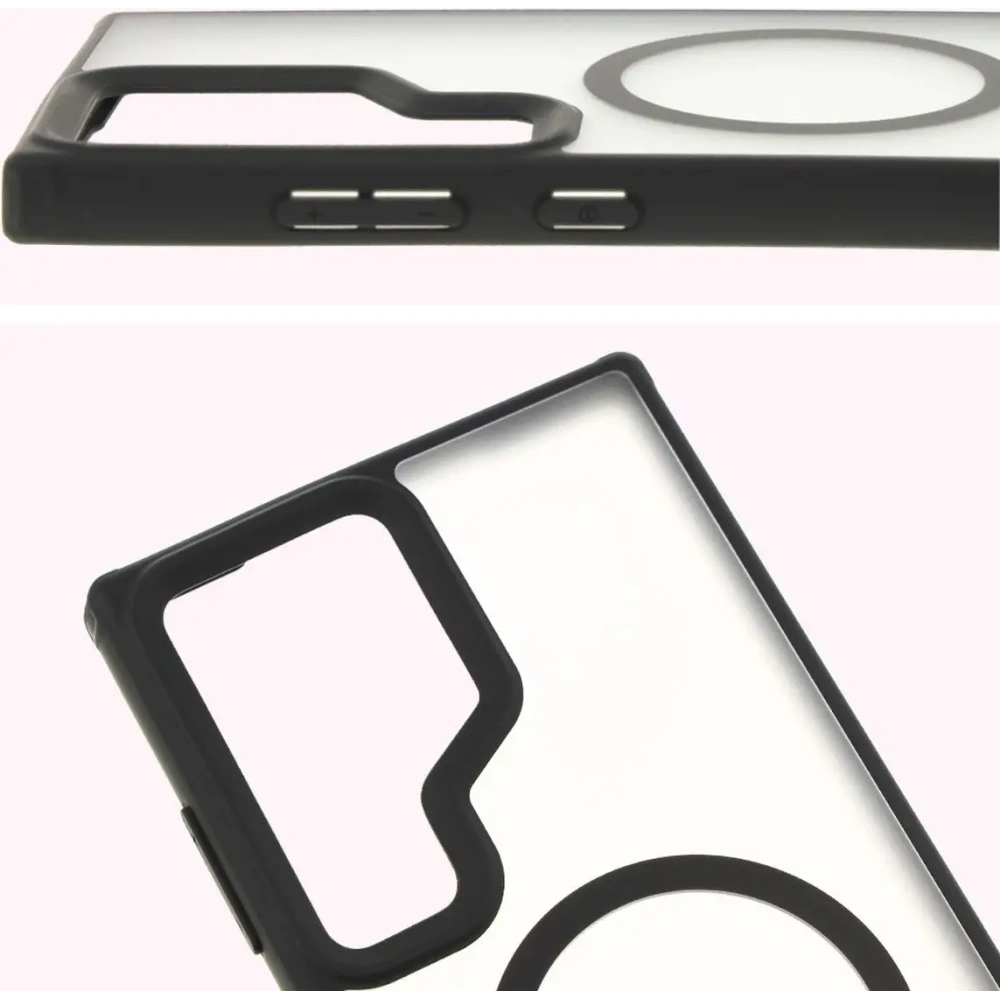 Etui z pierścieniem magnetycznym Bizon Case MatteO do Samsung Galaxy S24 Ultra półprzezroczyste z czarną ramką