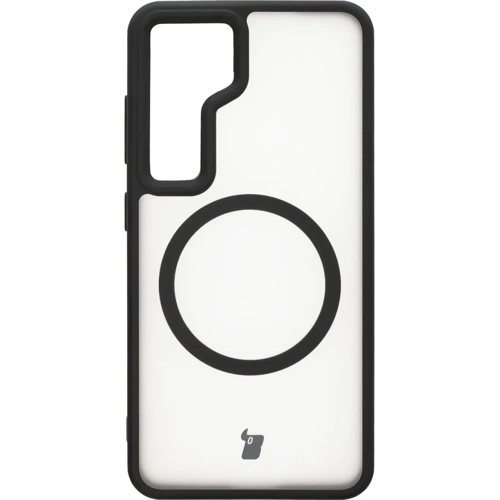 Etui z pierścieniem magnetycznym Bizon Case MatteO do Samsung Galaxy S24 półprzezroczyste z czarną ramką