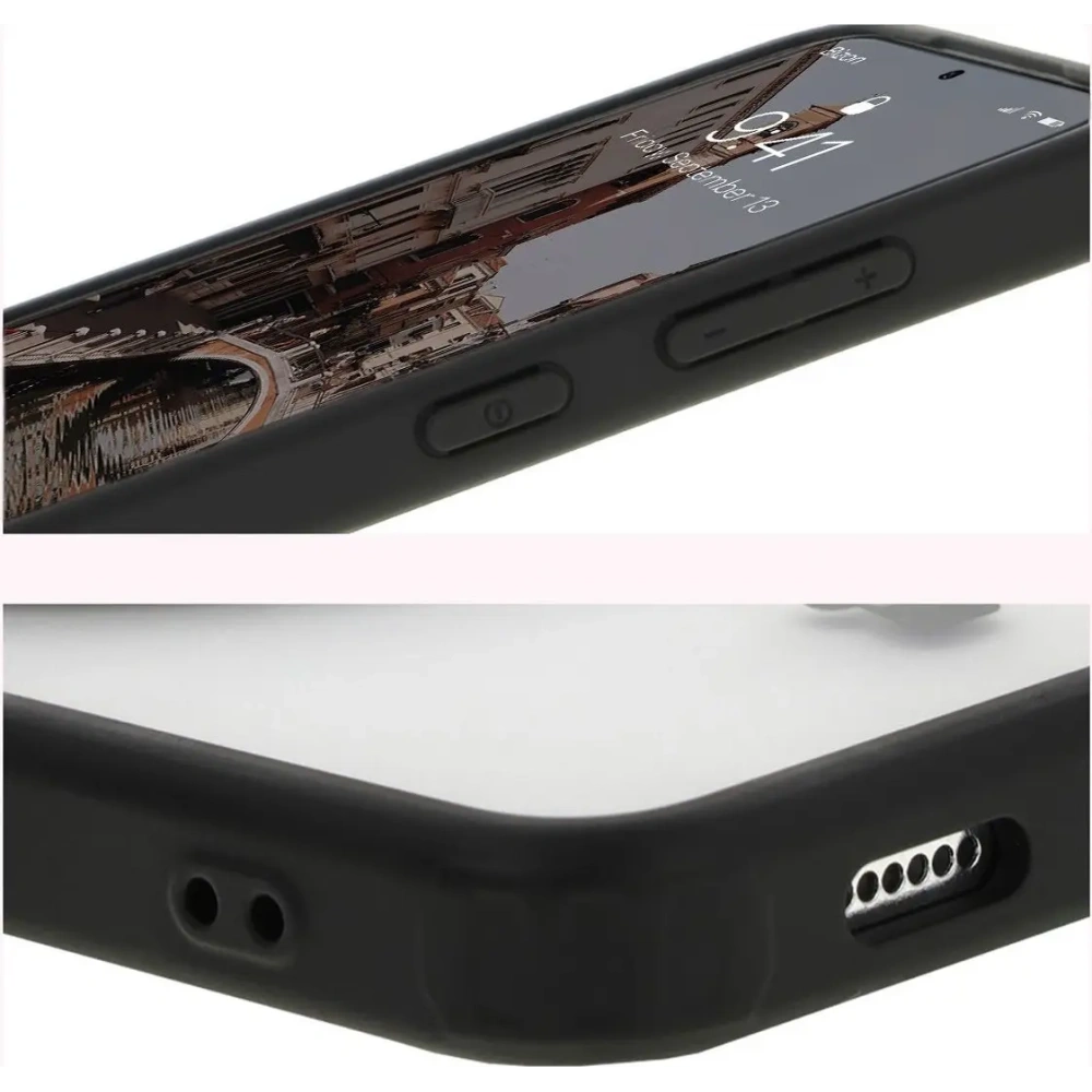 Etui z pierścieniem magnetycznym Bizon Case MatteO do Samsung Galaxy S24 półprzezroczyste z czarną ramką