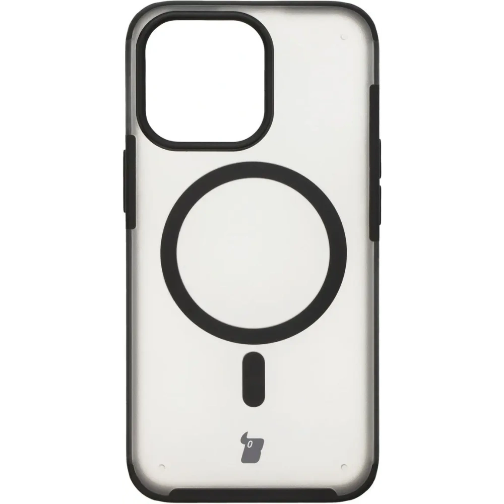 Etui z pierścieniem magnetycznym Bizon Case MatteO do Apple iPhone 13 Pro półprzezroczyste z czarną ramką