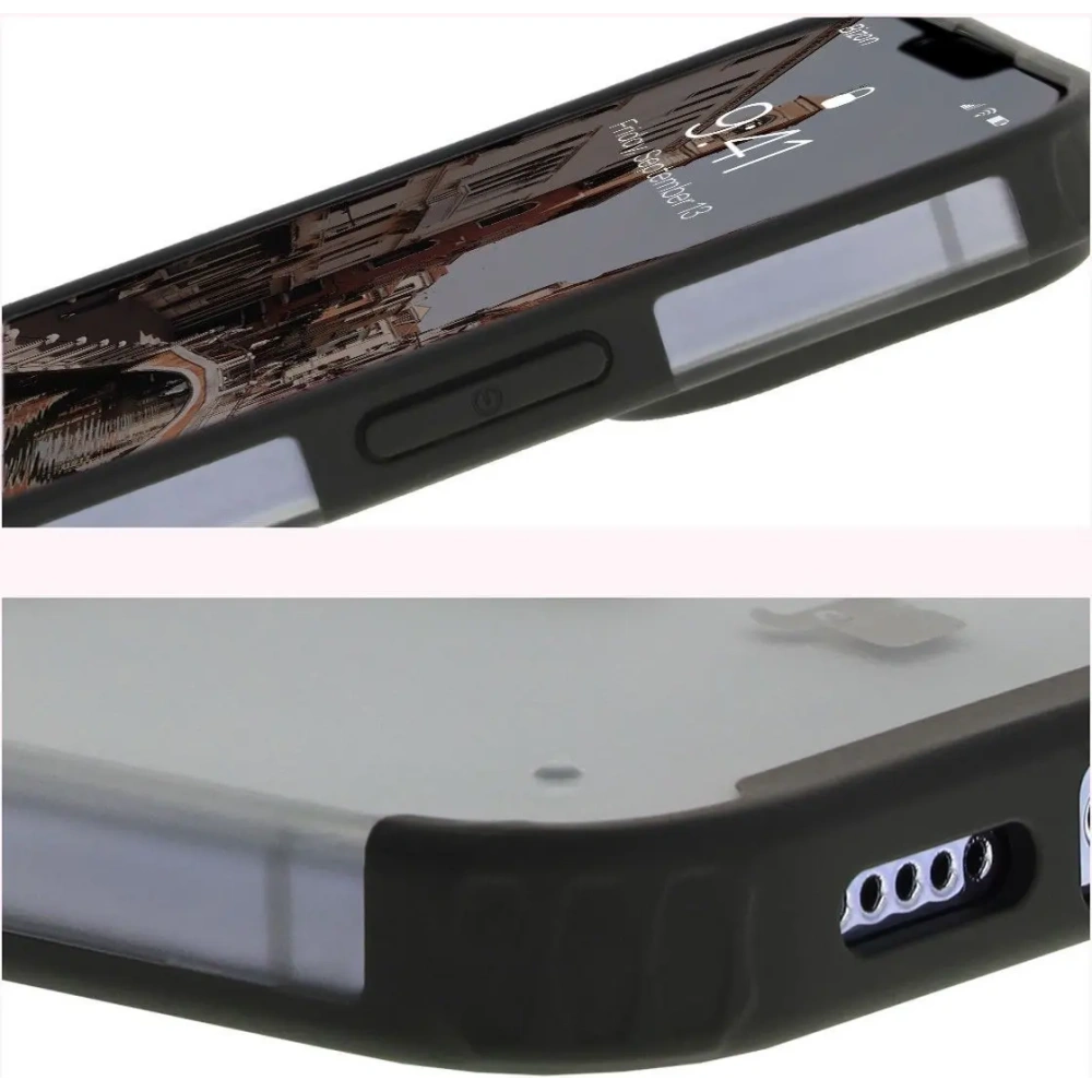 Etui z pierścieniem magnetycznym Bizon Case MatteO do Apple iPhone 13 Pro półprzezroczyste z czarną ramką