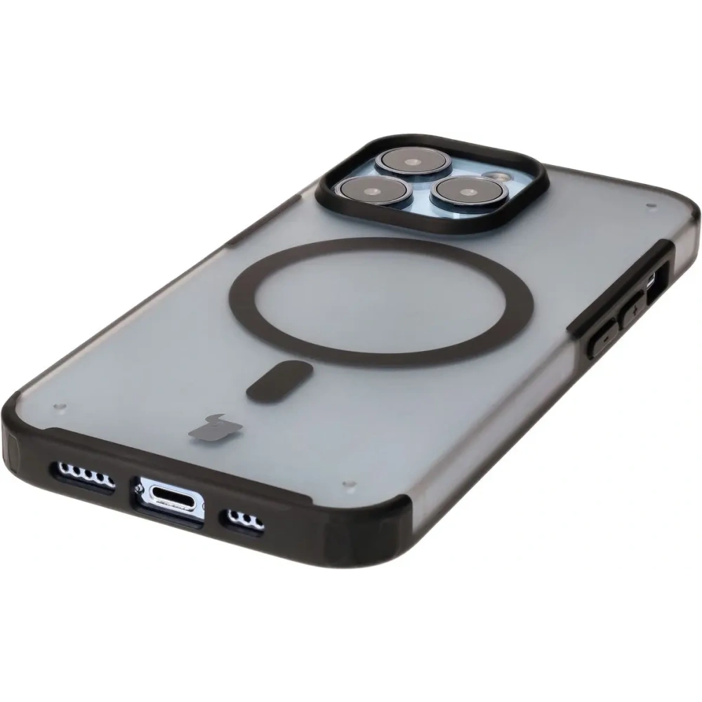 Etui z pierścieniem magnetycznym Bizon Case MatteO do Apple iPhone 13 Pro półprzezroczyste z czarną ramką