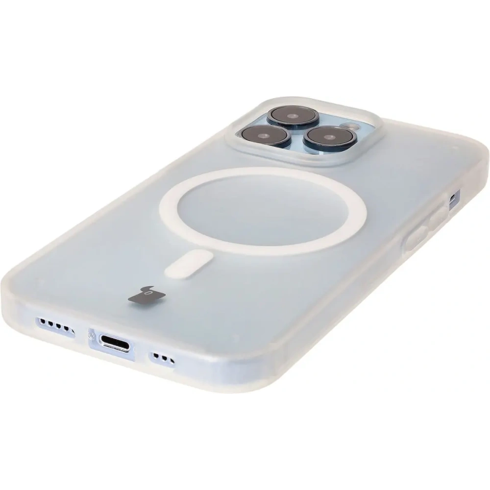Etui z pierścieniem magnetycznym Bizon Case MatteO do Apple iPhone 13 Pro półprzezroczyste z przezroczystą ramką