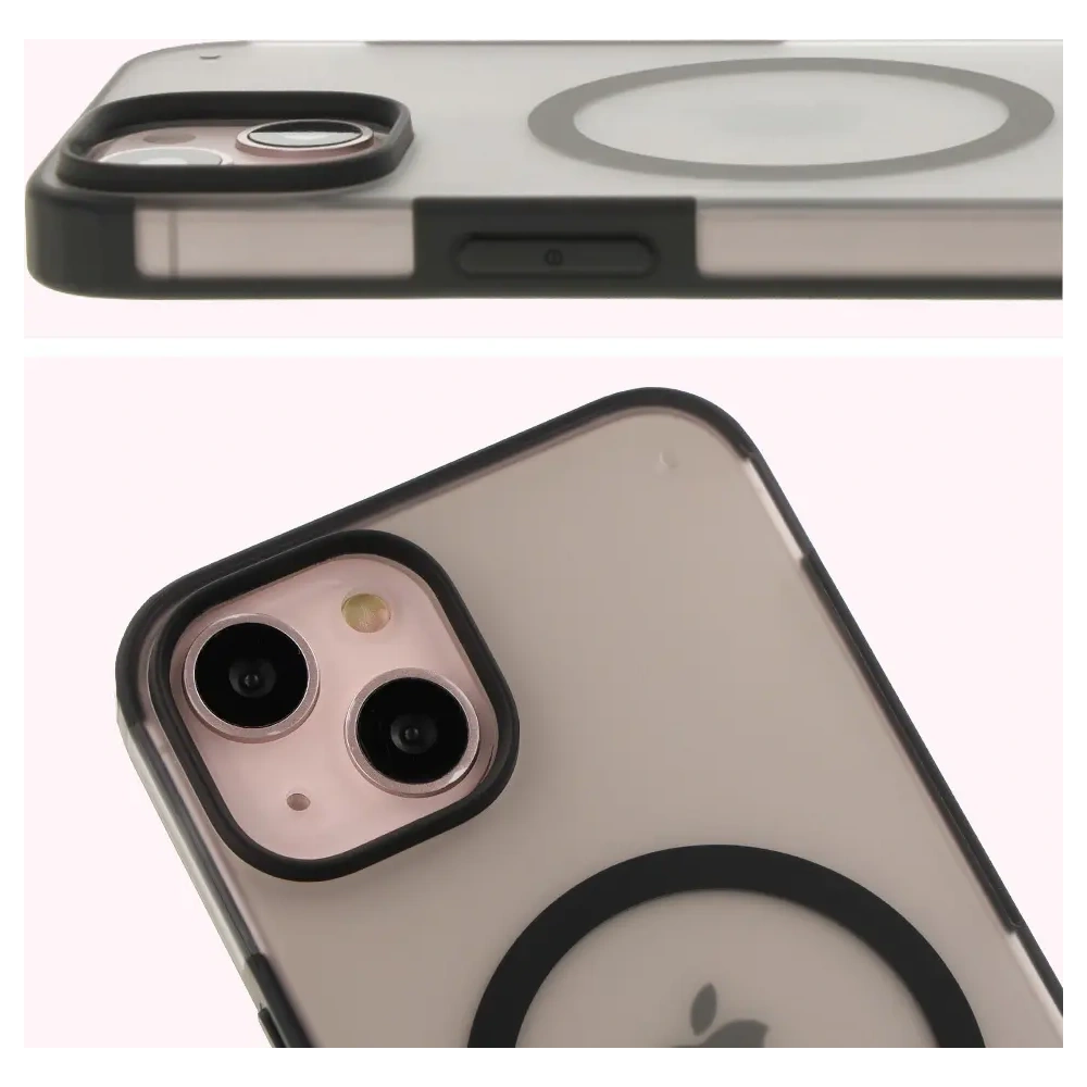 Etui z pierścieniem magnetycznym Bizon Case MatteO do Apple iPhone 14 / Phone 13 półprzezroczyste z czarną ramką