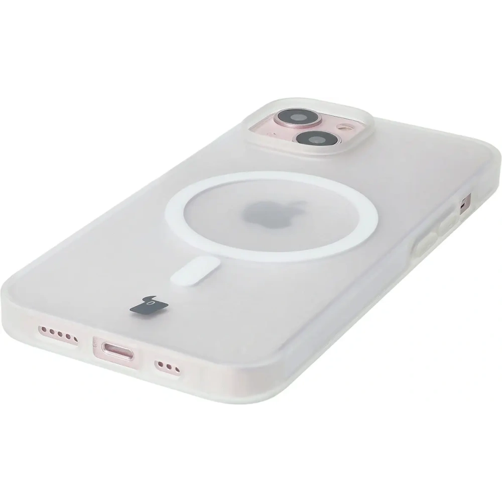 Etui z pierścieniem magnetycznym Bizon Case MatteO do Apple iPhone 14 / Phone 13 półprzezroczyste z przezroczystą ramką