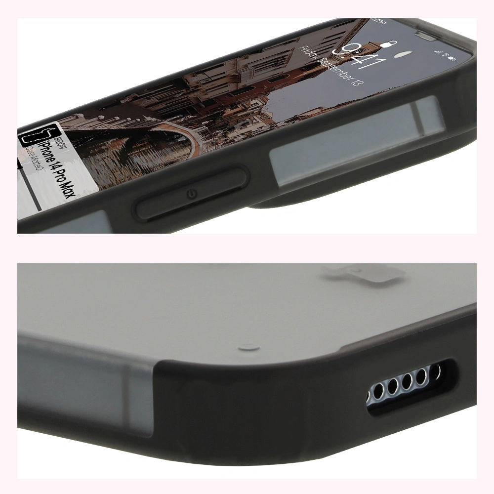 Etui z pierścieniem magnetycznym Bizon Case MatteO do Apple iPhone 14 Pro Max półprzezroczyste z czarną ramką