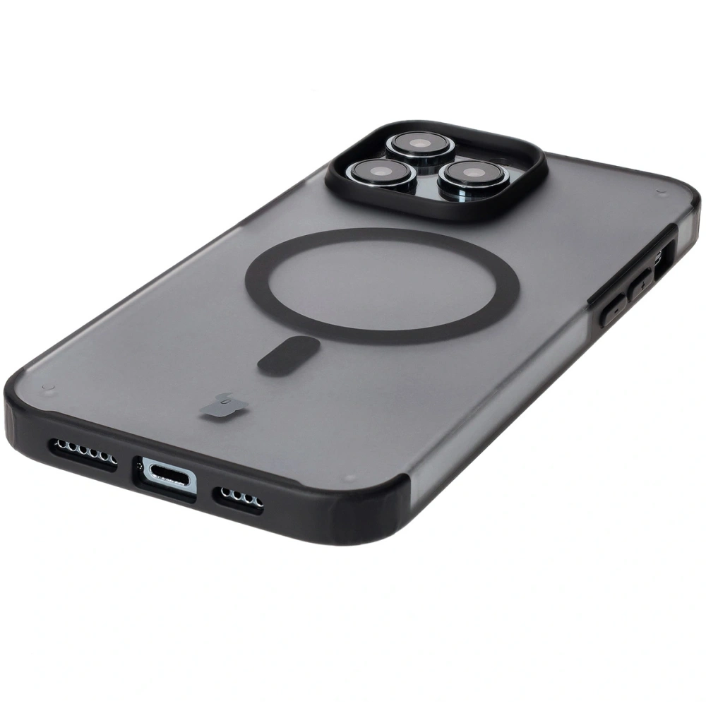 Etui z pierścieniem magnetycznym Bizon Case MatteO do Apple iPhone 14 Pro Max półprzezroczyste z czarną ramką