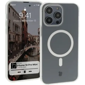 Kup Etui z pierścieniem magnetickým Bizon Case MatteO pro Apple iPhone 14 Pro Max poloprůhledné s průhledným rámem - BIZ7146 - {ean13} - Sklep Home Screen