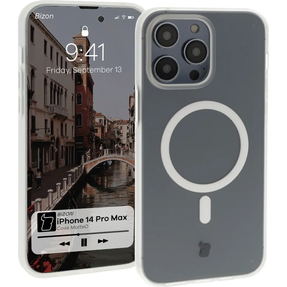 Etui z pierścieniem magnetycznym Bizon Case MatteO do Apple iPhone 14 Pro Max półprzezroczyste z przezroczystą ramką