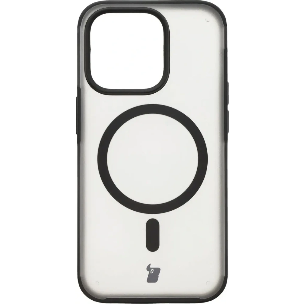 Etui z pierścieniem magnetycznym Bizon Case MatteO do Apple iPhone 14 Pro półprzezroczyste z czarną ramką