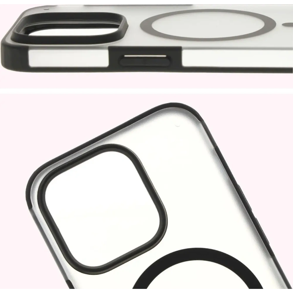 Etui z pierścieniem magnetycznym Bizon Case MatteO do Apple iPhone 14 Pro półprzezroczyste z czarną ramką