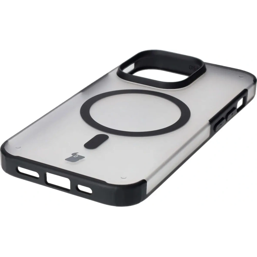 Etui z pierścieniem magnetycznym Bizon Case MatteO do Apple iPhone 14 Pro półprzezroczyste z czarną ramką