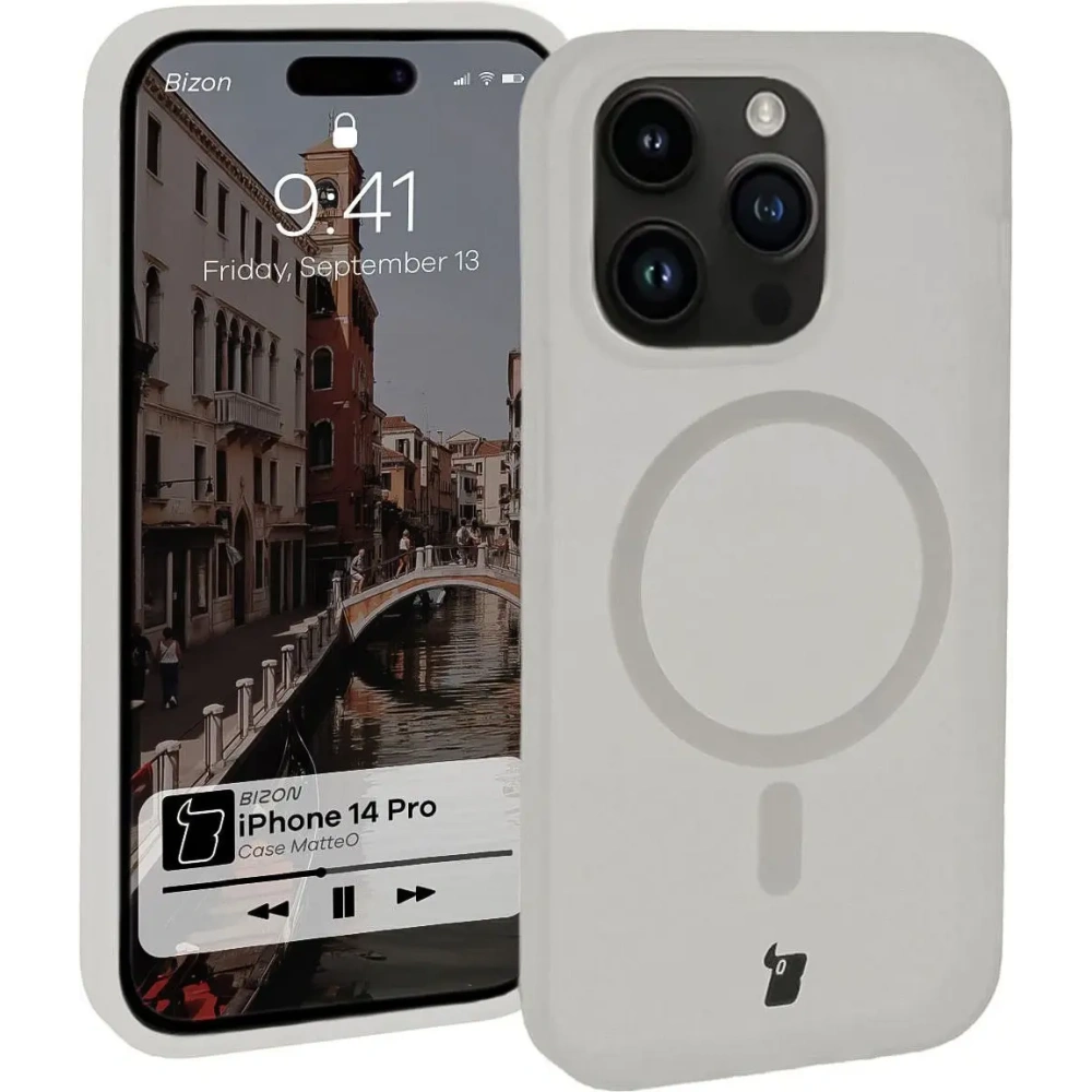 Etui z pierścieniem magnetycznym Bizon Case MatteO do Apple iPhone 14 Pro półprzezroczyste z przezroczystą ramką