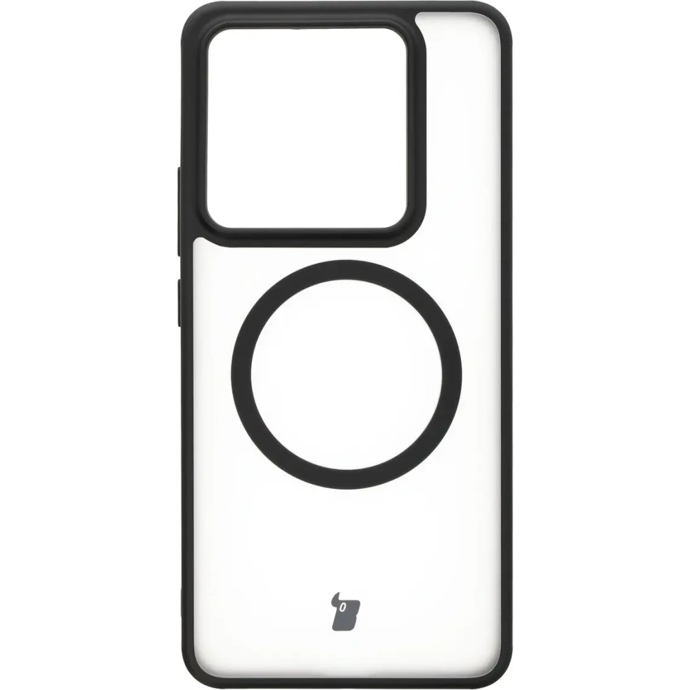 Etui z pierścieniem magnetycznym Bizon Case MatteO do Xiaomi 14T Pro półprzezroczyste z czarną ramką