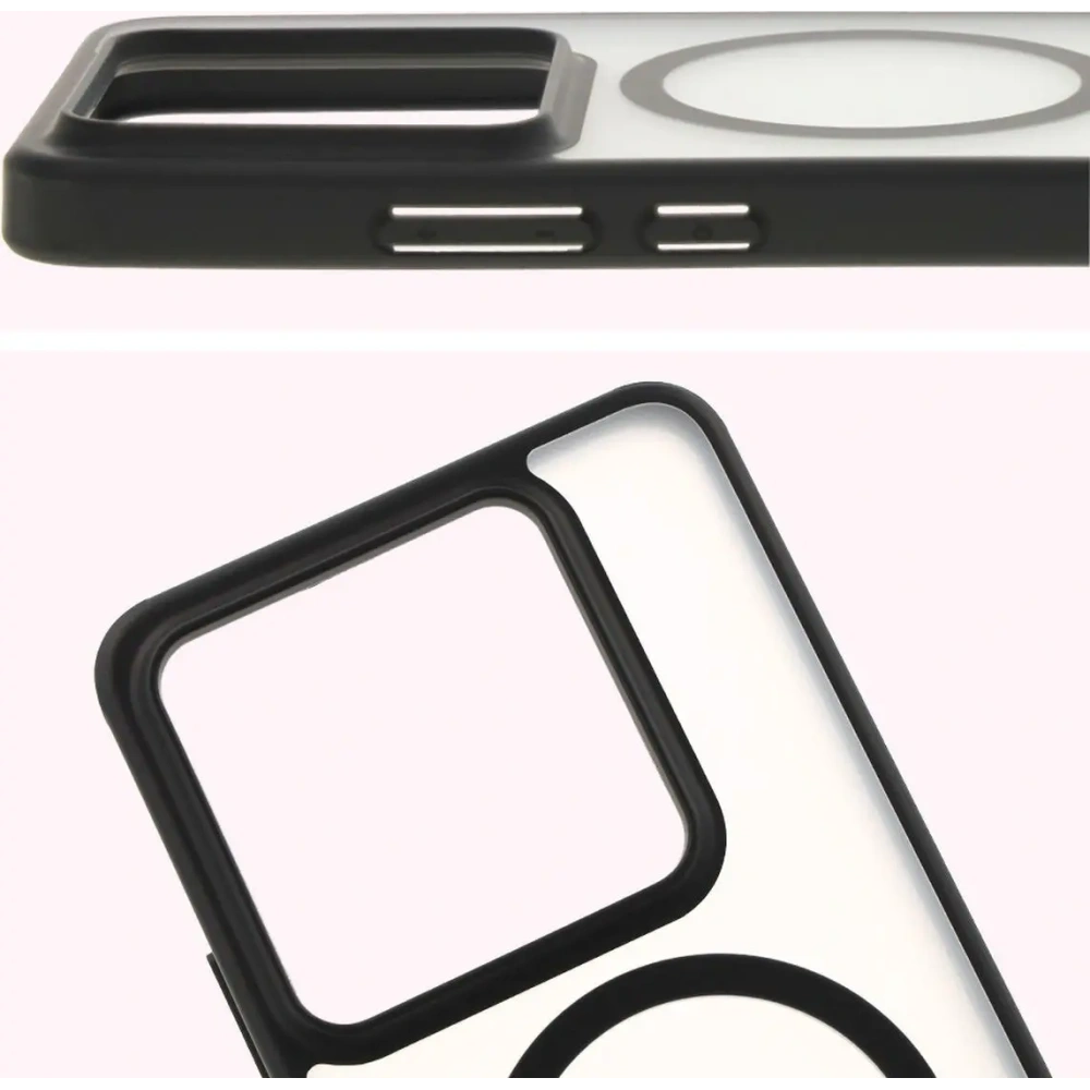 Etui z pierścieniem magnetycznym Bizon Case MatteO do Xiaomi 14T Pro półprzezroczyste z czarną ramką