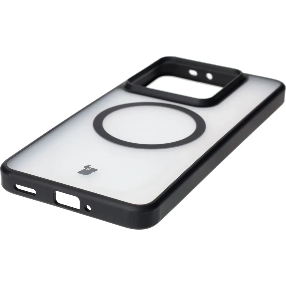Etui z pierścieniem magnetycznym Bizon Case MatteO do Xiaomi 14T Pro półprzezroczyste z czarną ramką