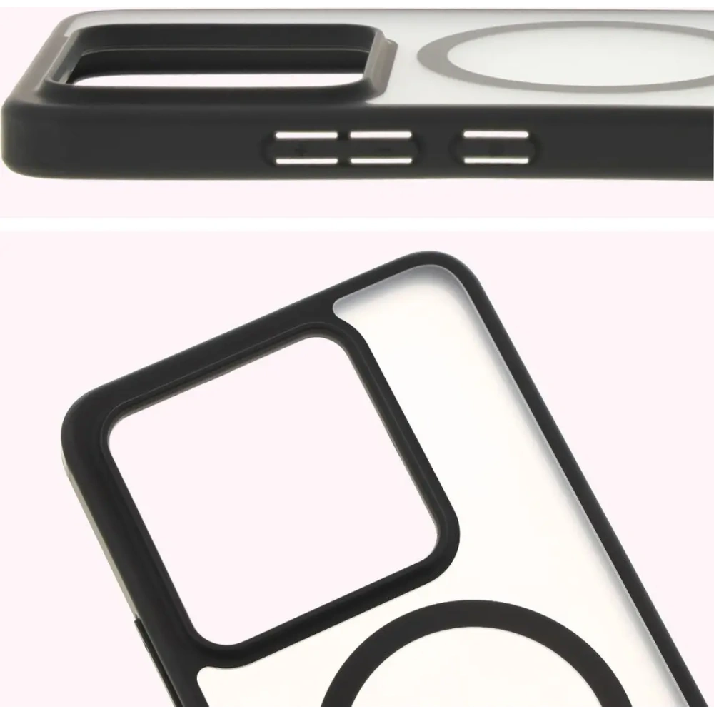 Etui z pierścieniem magnetycznym Bizon Case MatteO do Xiaomi 14T półprzezroczyste z czarną ramką
