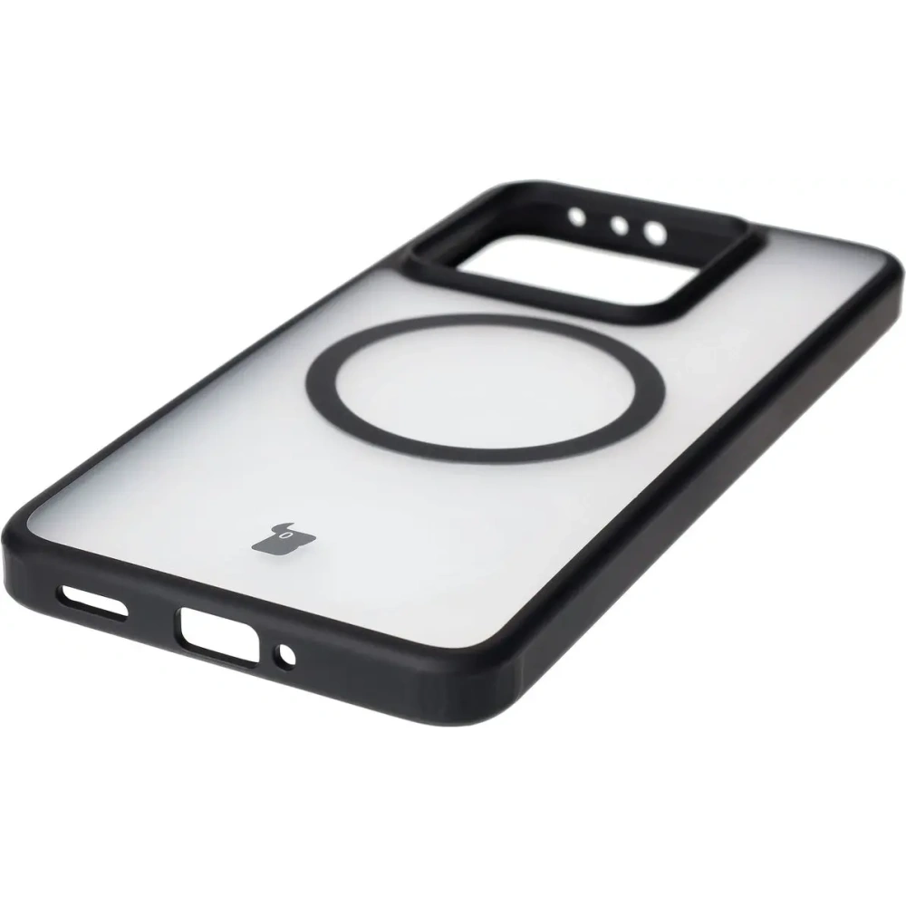 Etui z pierścieniem magnetycznym Bizon Case MatteO do Xiaomi 14T półprzezroczyste z czarną ramką