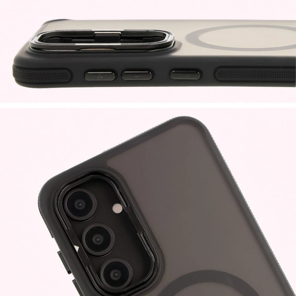 Etui z podstawką i pierścieniem magnetycznym Bizon Case Eclipse do Samsung Galaxy S24 FE przydymione z czarną ramką