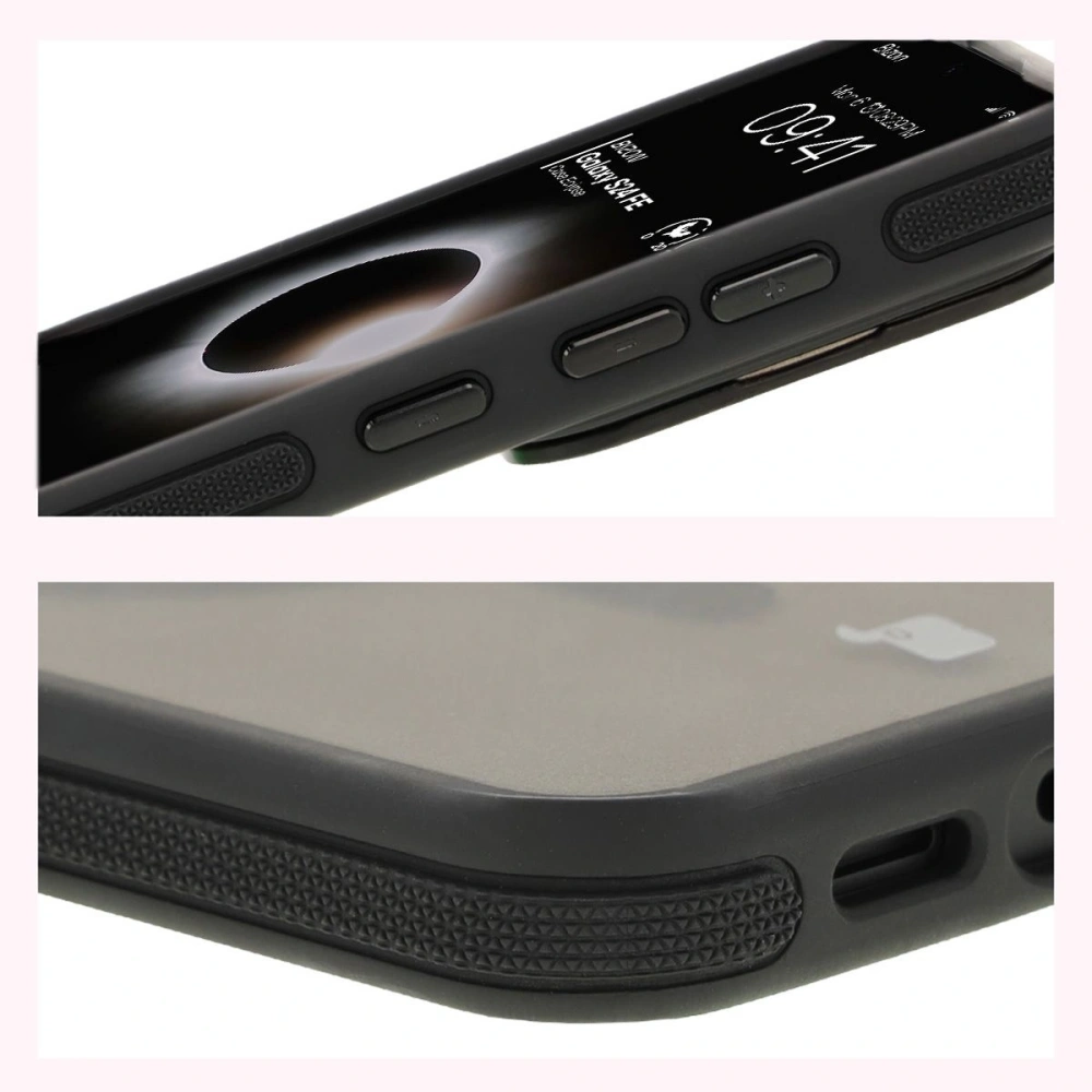 Etui z podstawką i pierścieniem magnetycznym Bizon Case Eclipse do Samsung Galaxy S24 FE przydymione z czarną ramką