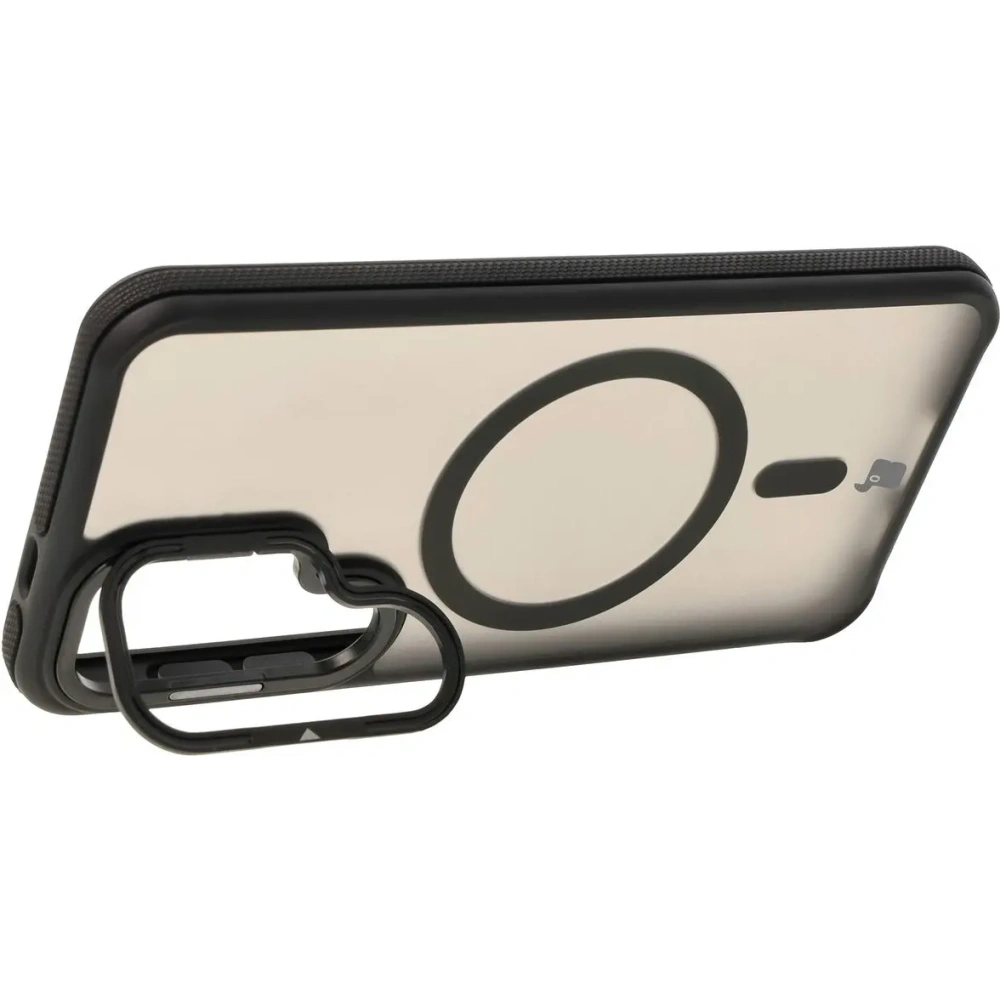Etui z podstawką i pierścieniem magnetycznym Bizon Case Eclipse do Samsung Galaxy S24 przydymione z czarną ramką