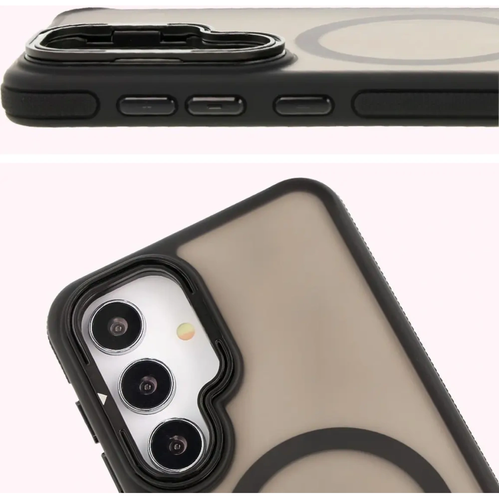 Etui z podstawką i pierścieniem magnetycznym Bizon Case Eclipse do Samsung Galaxy S24 przydymione z czarną ramką