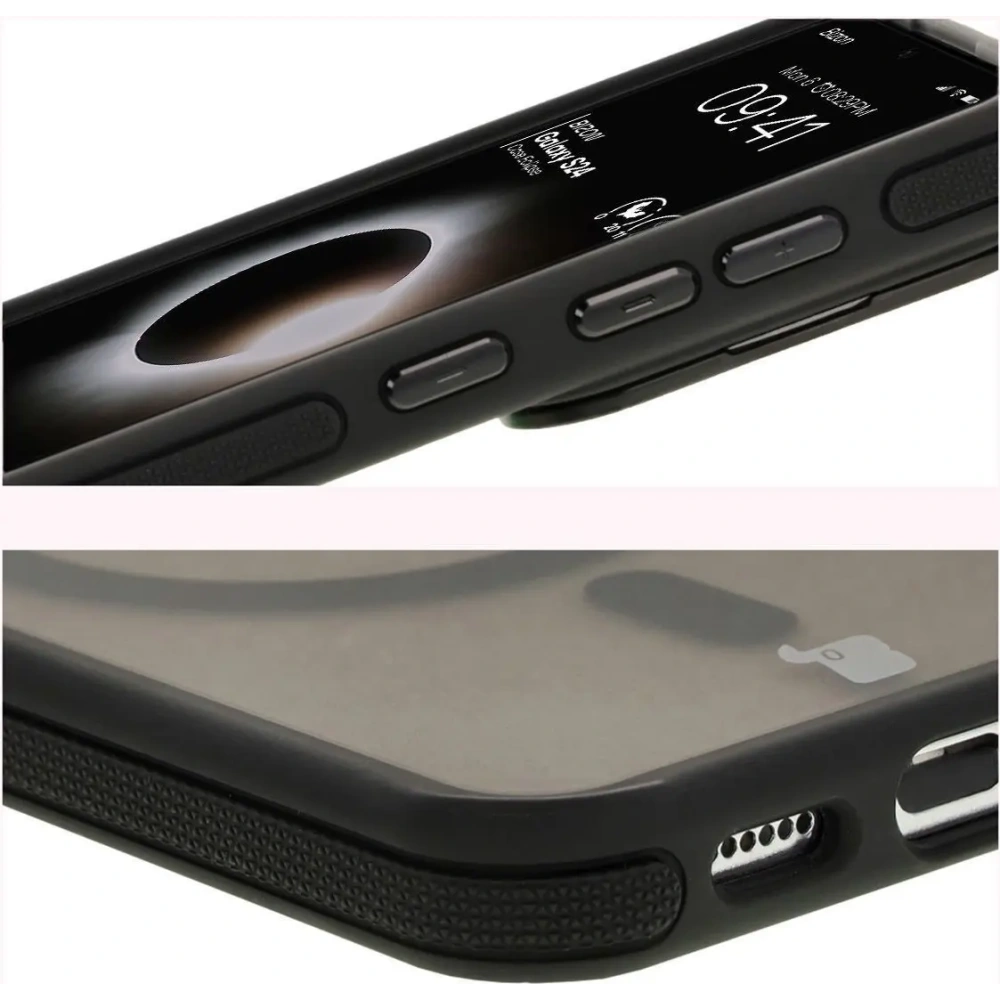 Etui z podstawką i pierścieniem magnetycznym Bizon Case Eclipse do Samsung Galaxy S24 przydymione z czarną ramką