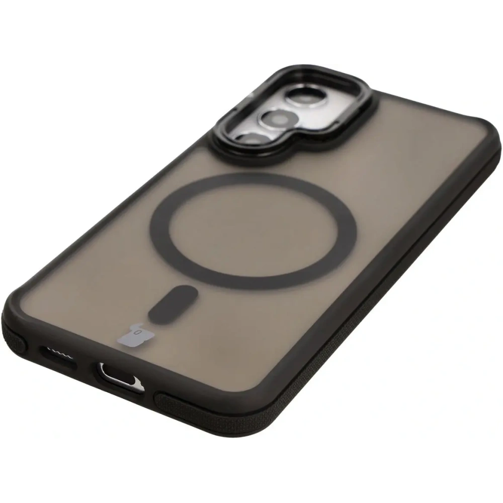 Etui z podstawką i pierścieniem magnetycznym Bizon Case Eclipse do Samsung Galaxy S24 przydymione z czarną ramką