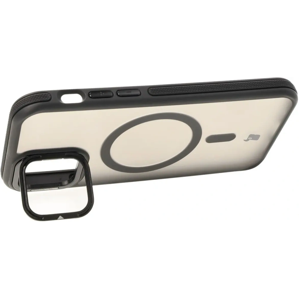 Etui z podstawką i pierścieniem magnetycznym Bizon Case Eclipse do Apple iPhone 12 / Apple iPhone 12 Pro  przydymione z czarną ramką