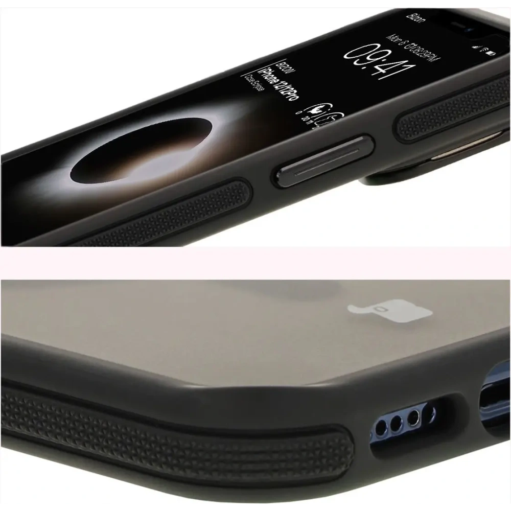 Etui z podstawką i pierścieniem magnetycznym Bizon Case Eclipse do Apple iPhone 12 / Apple iPhone 12 Pro  przydymione z czarną ramką