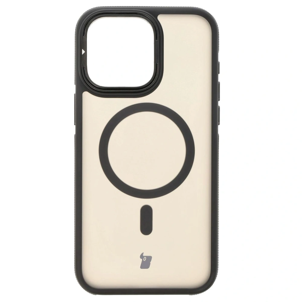Etui z podstawką i pierścieniem magnetycznym Bizon Case Eclipse do Apple iPhone 15 Pro Max przydymione z czarną ramką