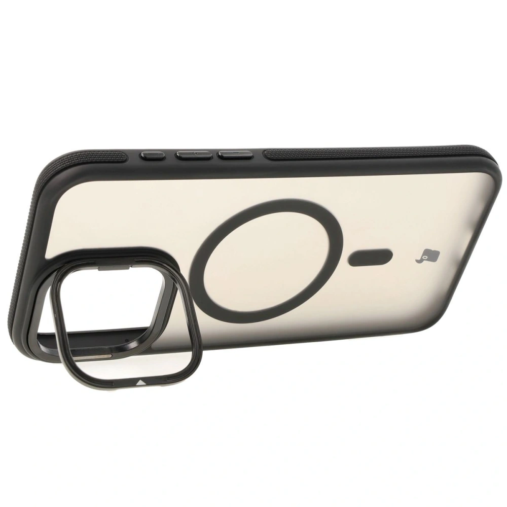 Etui z podstawką i pierścieniem magnetycznym Bizon Case Eclipse do Apple iPhone 15 Pro Max przydymione z czarną ramką