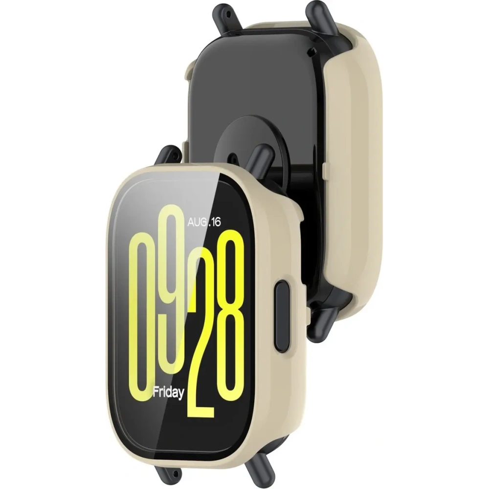 Etui ze szkłem do zegarka Bizon Case+Glass Watch do Xiaomi Redmi Watch 5 Active beżowe