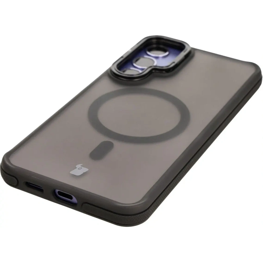 Etui z podstawką i pierścieniem magnetycznym Bizon Case Eclipse do Samsung Galaxy S24 Plus przydymione z czarną ramką