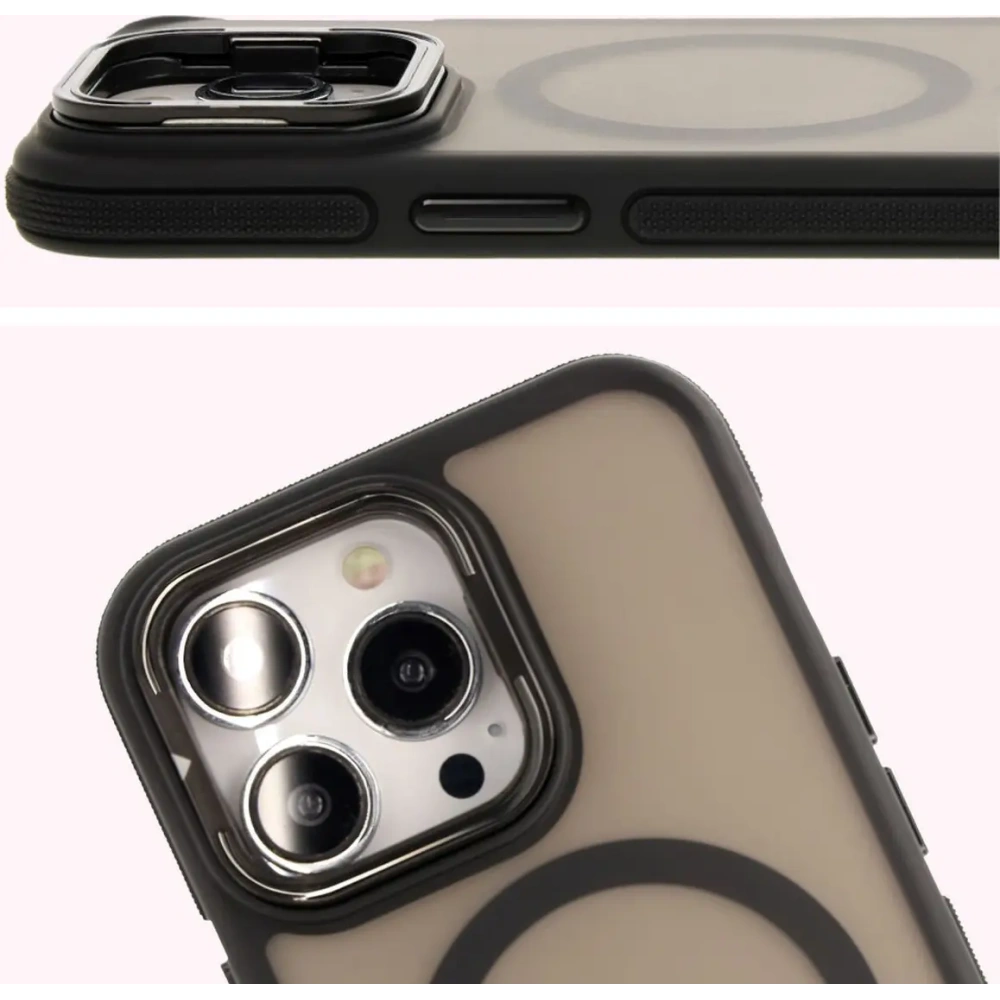 Etui z podstawką i pierścieniem magnetycznym Bizon Case Eclipse do Apple iPhone 13 Pro przydymione z czarną ramką