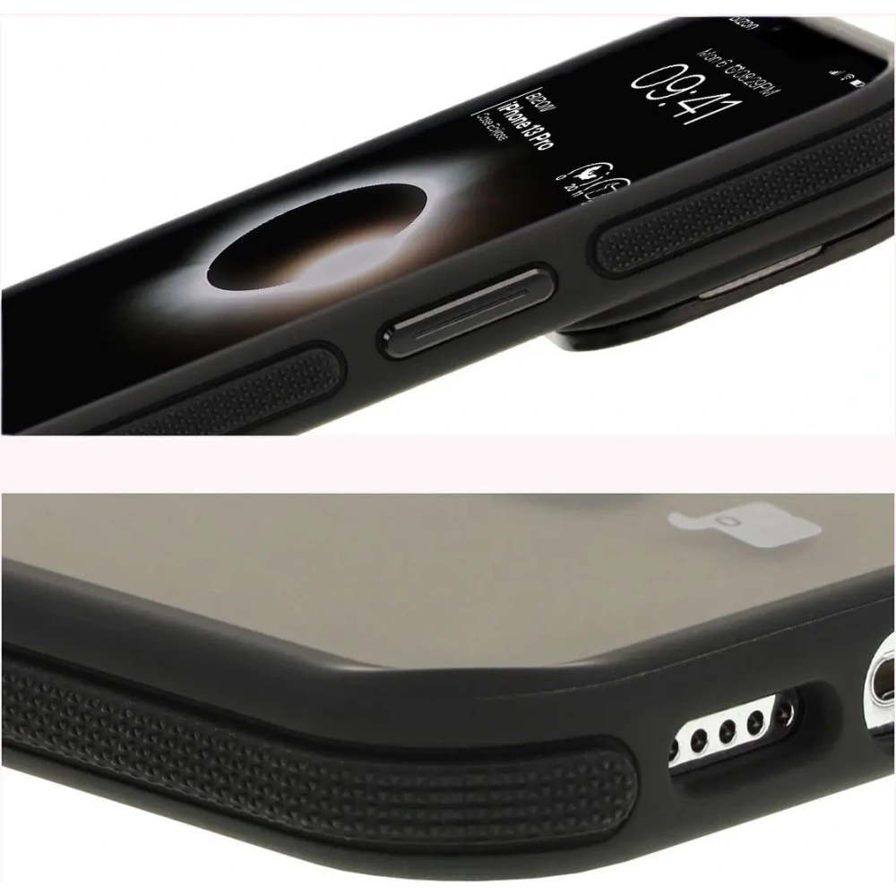 Etui z podstawką i pierścieniem magnetycznym Bizon Case Eclipse do Apple iPhone 13 Pro przydymione z czarną ramką