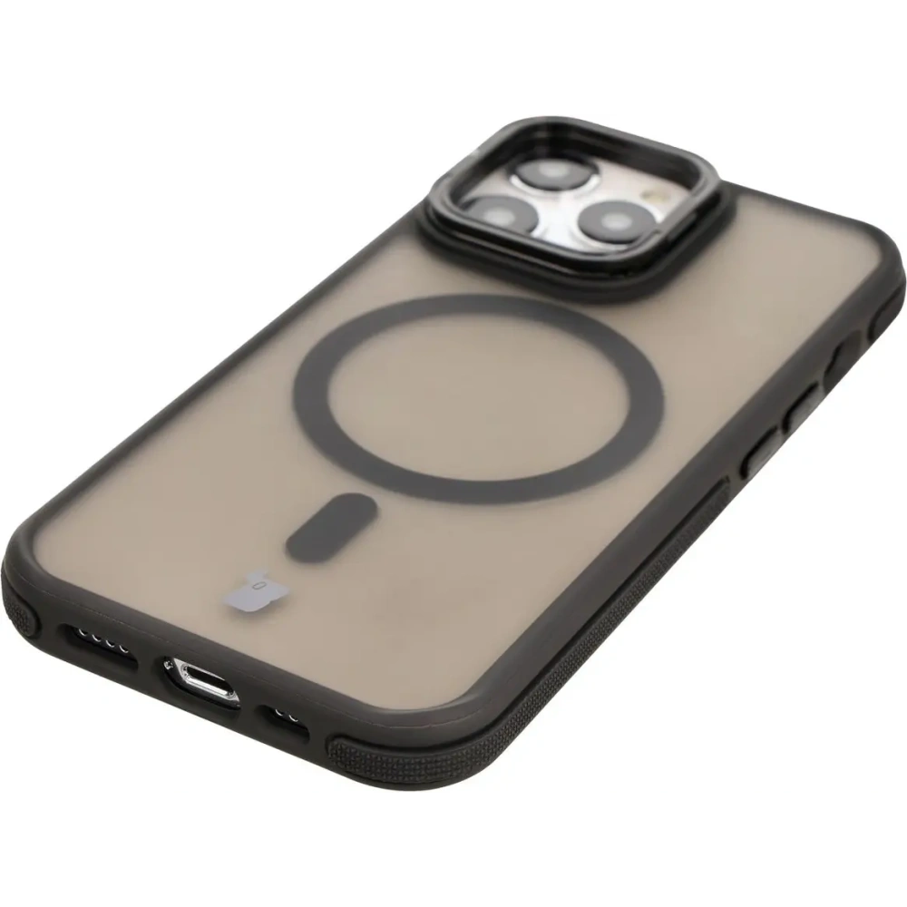 Etui z podstawką i pierścieniem magnetycznym Bizon Case Eclipse do Apple iPhone 13 Pro przydymione z czarną ramką