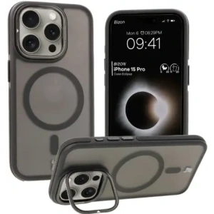 Kup Etui z podstawką i pierścieniem magnetycznym Bizon Case Eclipse do Apple iPhone 15 Pro przydymione z czarną ramką - BIZ7177 - {ean13} - Sklep Home Screen