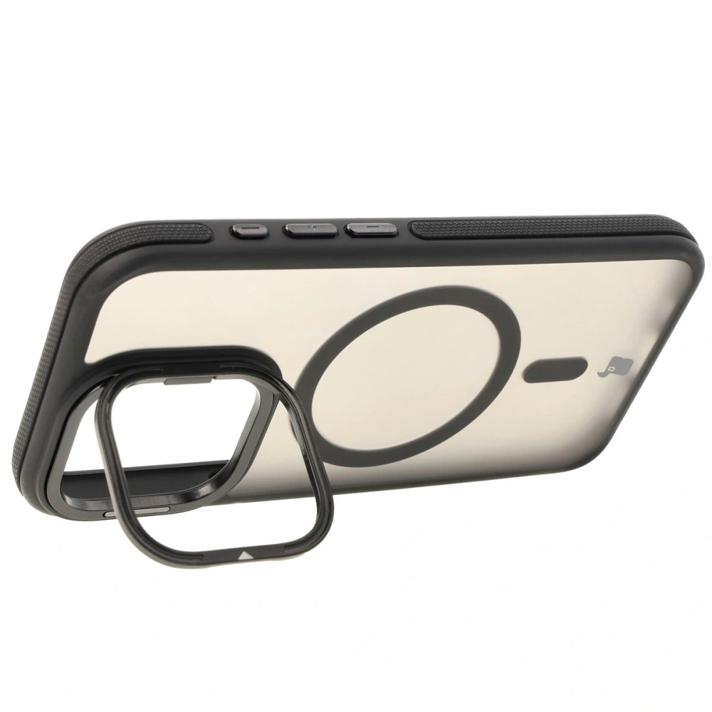 Etui z podstawką i pierścieniem magnetycznym Bizon Case Eclipse do Apple iPhone 15 Pro przydymione z czarną ramką