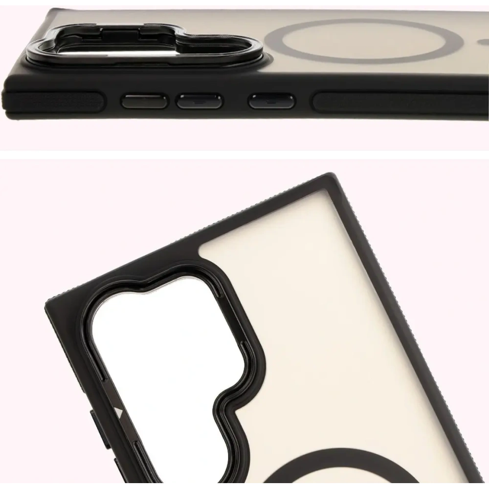 Etui z podstawką i pierścieniem magnetycznym Bizon Case Eclipse do Samsung Galaxy S24 Ultra przydymione z czarną ramką