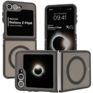 Kup Etui z pierścieniem magnetycznym Bizon Case Eclipse do Samsung Galaxy Z Flip6 przydymione z czarną ramką - BIZ7183 - {ean13} - Sklep Home Screen
