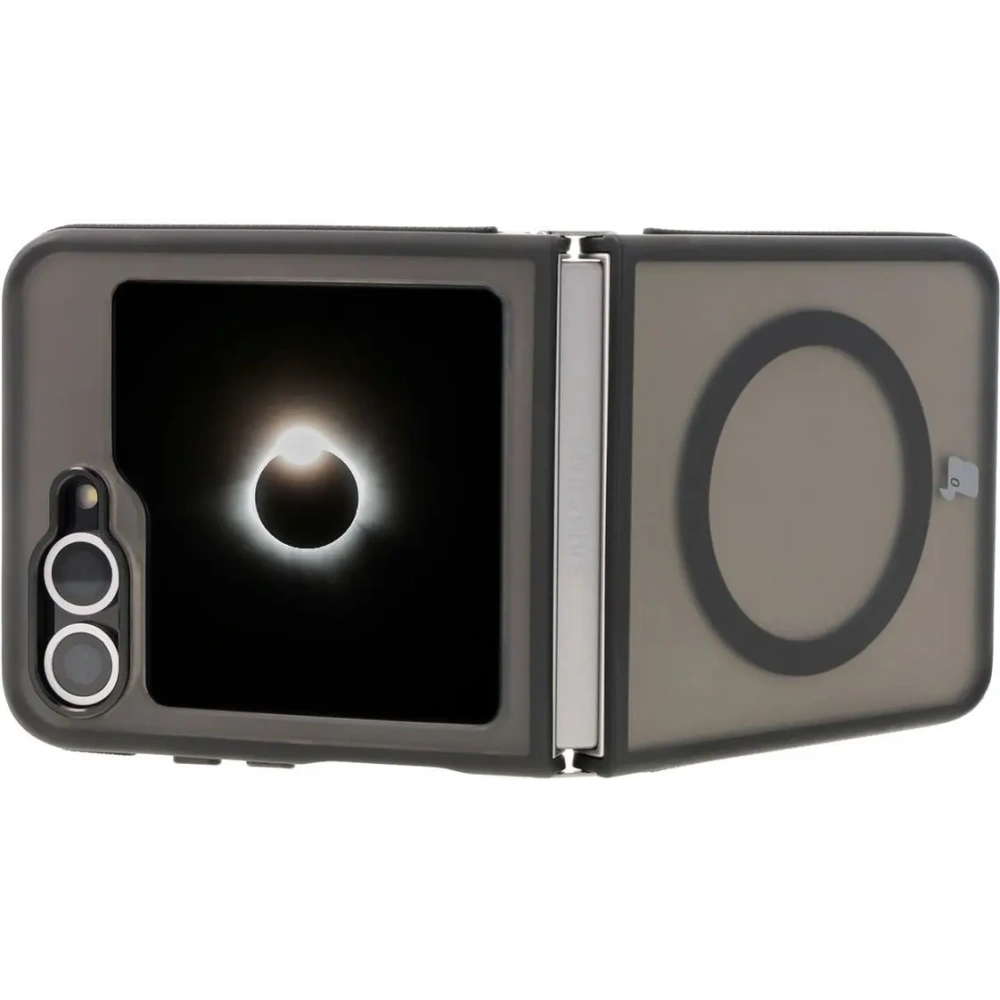 Etui z pierścieniem magnetycznym Bizon Case Eclipse do Samsung Galaxy Z Flip6 / 7 FE przydymione z czarną ramką