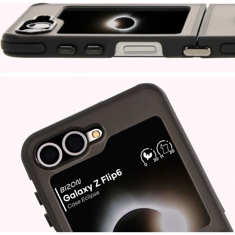 Etui z pierścieniem magnetycznym Bizon Case Eclipse do Samsung Galaxy Z Flip6 / 7 FE przydymione z czarną ramką